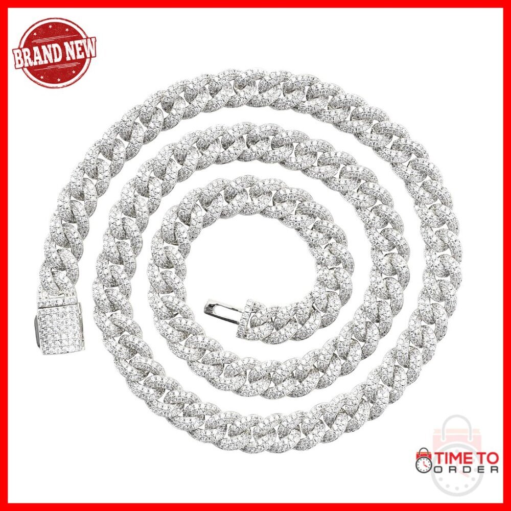 14K Gold Plated Cuban Link Chain Necklace with 5A Zircon Stones 20 Inch